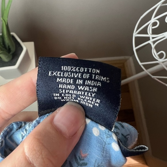 Madison Mathews Women's XS Blue Cotton 1/4 Button Top Floral 3/4 Sleeve Boho - Picture 3 of 4